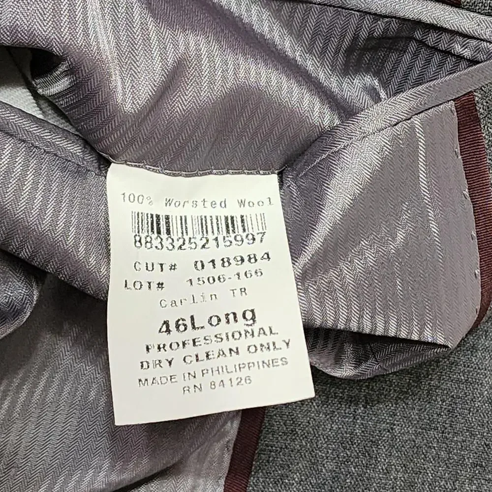 Meeting Street Sport Coat Mens 46 Long Gray Wool Two Button Classic Fit Blazer